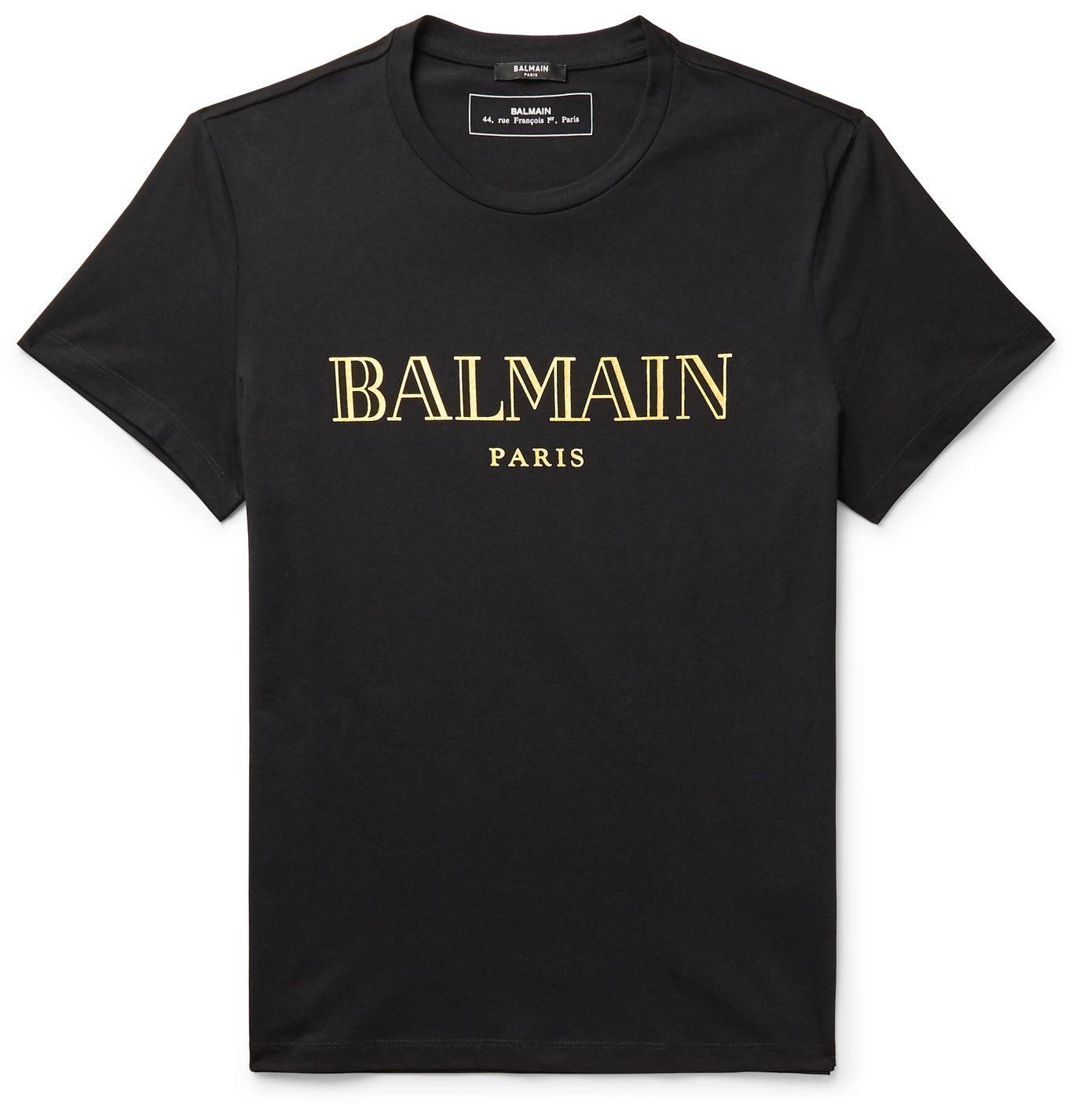Black Cotton T-Shirt With Gold Balmain Logo Print - Centurion Clothing